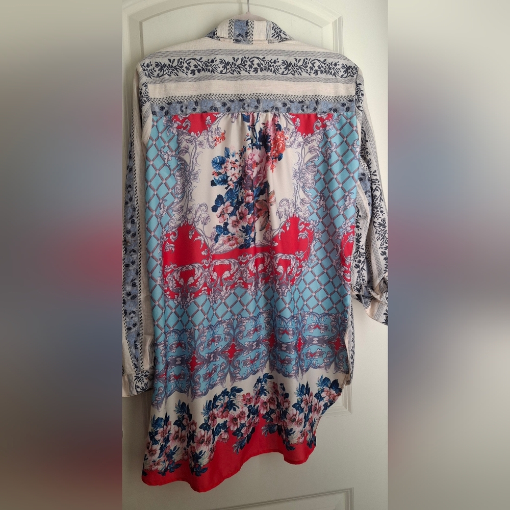 Aratta Mix Print journey santa clarita Tunic Velvet Collar M Art